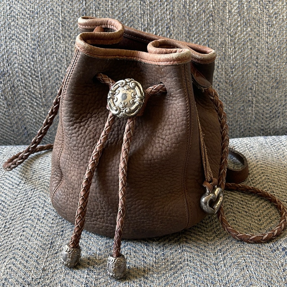 Brighton Brown Pebble Leather drawstring bucket bag
